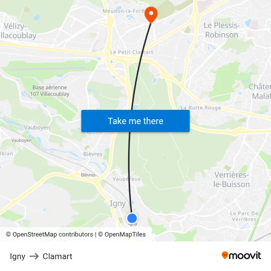 Igny to Clamart map