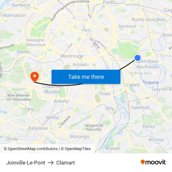 Joinville-Le-Pont to Clamart map