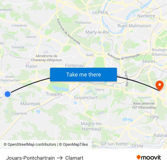 Jouars-Pontchartrain to Clamart map