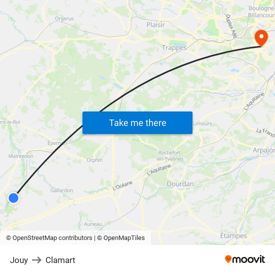 Jouy to Clamart map