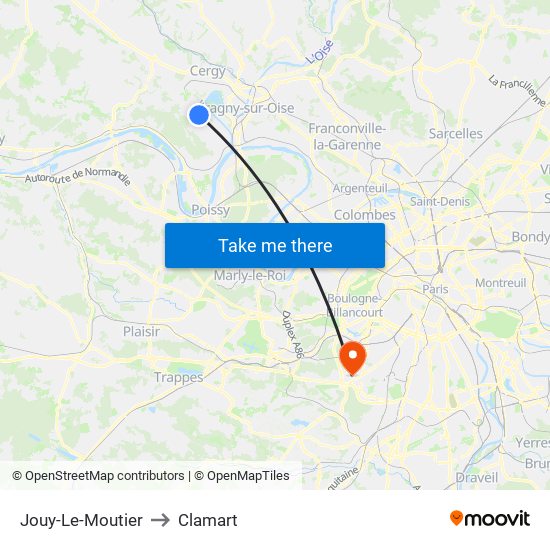 Jouy-Le-Moutier to Clamart map