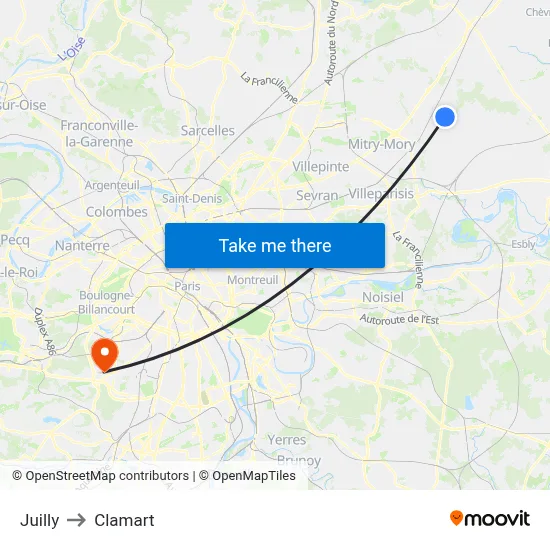 Juilly to Clamart map