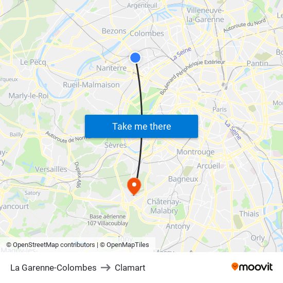 La Garenne-Colombes to Clamart map