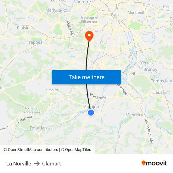 La Norville to Clamart map