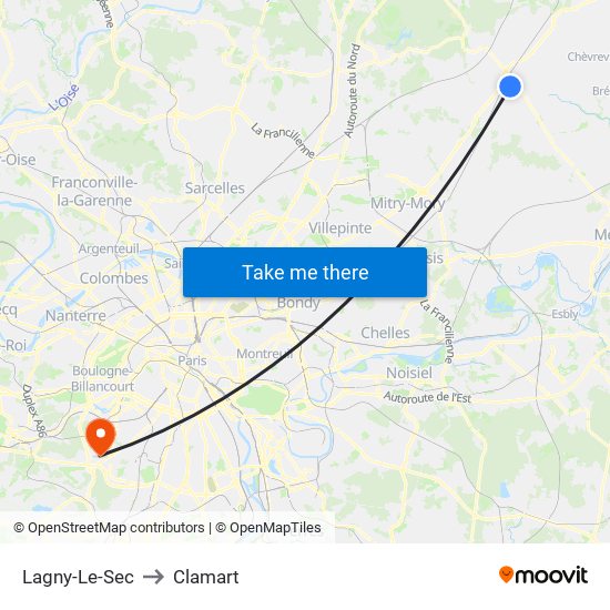 Lagny-Le-Sec to Clamart map