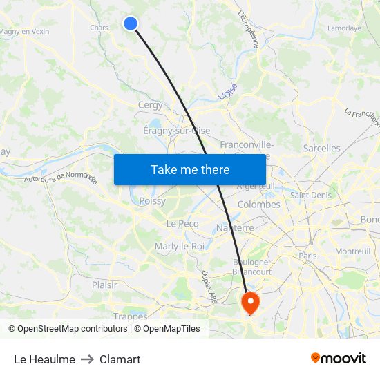Le Heaulme to Clamart map