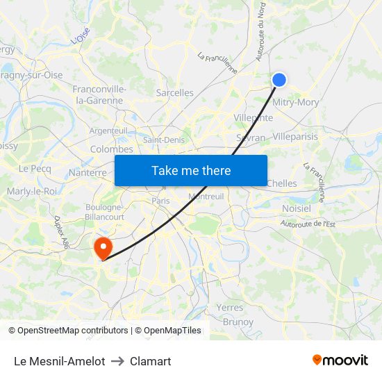 Le Mesnil-Amelot to Clamart map