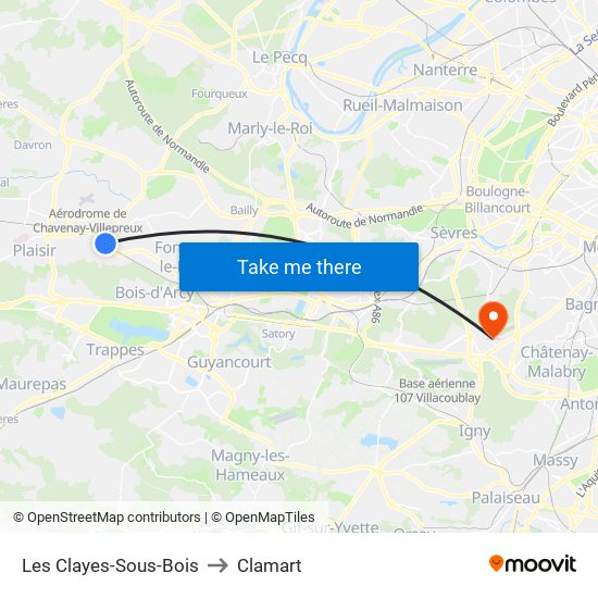 Les Clayes-Sous-Bois to Clamart map