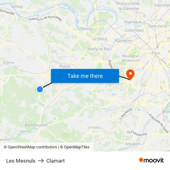 Les Mesnuls to Clamart map