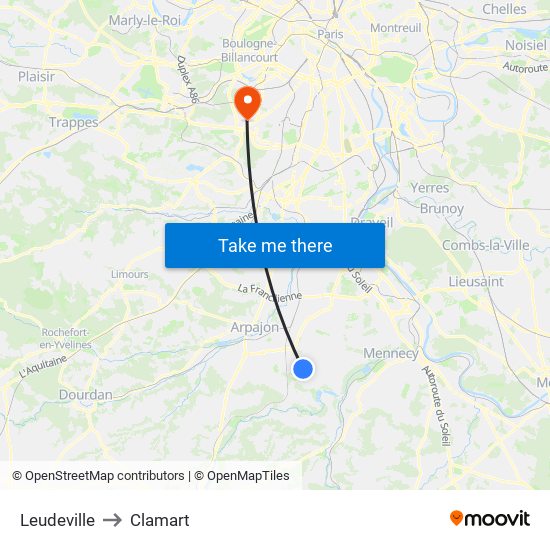 Leudeville to Clamart map