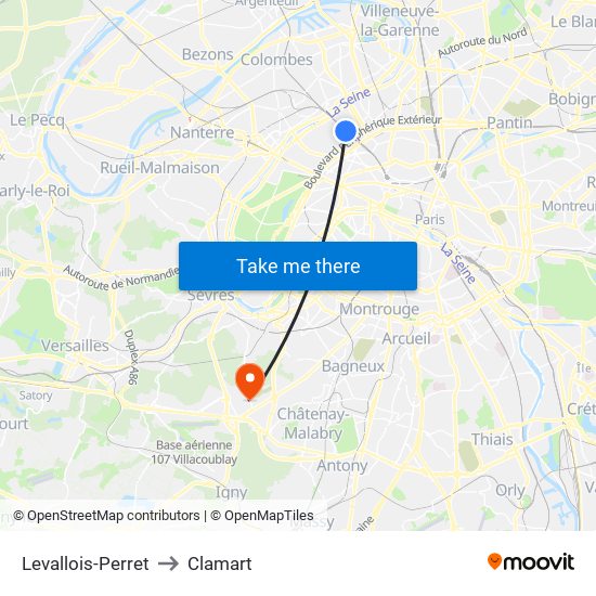 Levallois-Perret to Clamart map