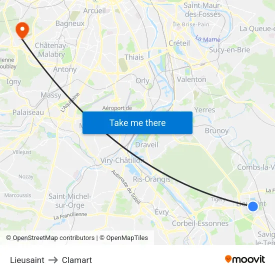 Lieusaint to Clamart map