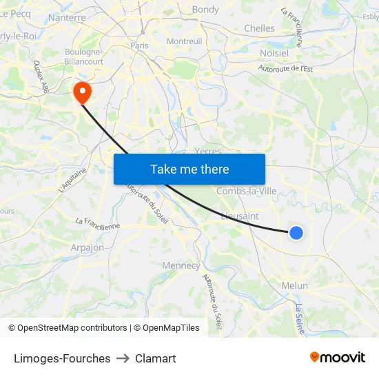 Limoges-Fourches to Clamart map