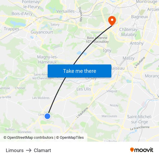 Limours to Clamart map