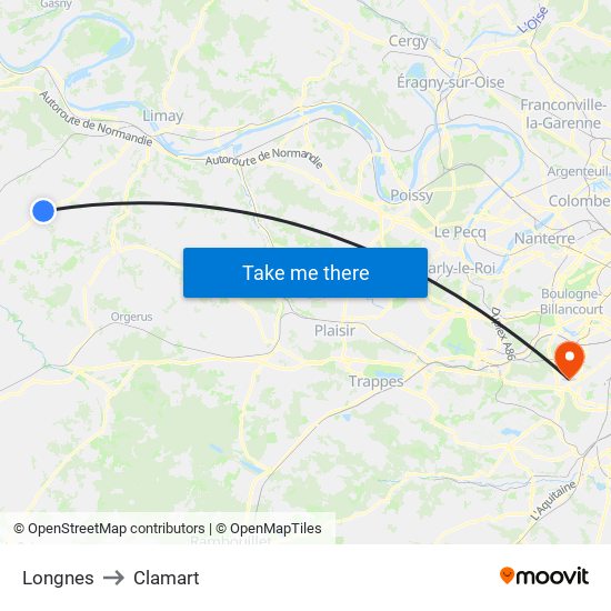 Longnes to Clamart map