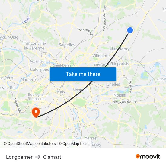 Longperrier to Clamart map