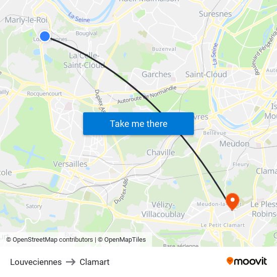 Louveciennes to Clamart map