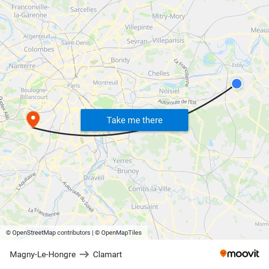 Magny-Le-Hongre to Clamart map