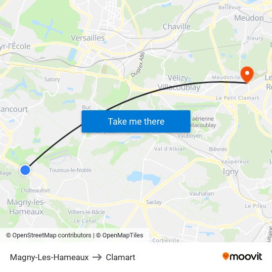 Magny-Les-Hameaux to Clamart map