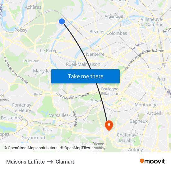 Maisons-Laffitte to Clamart map