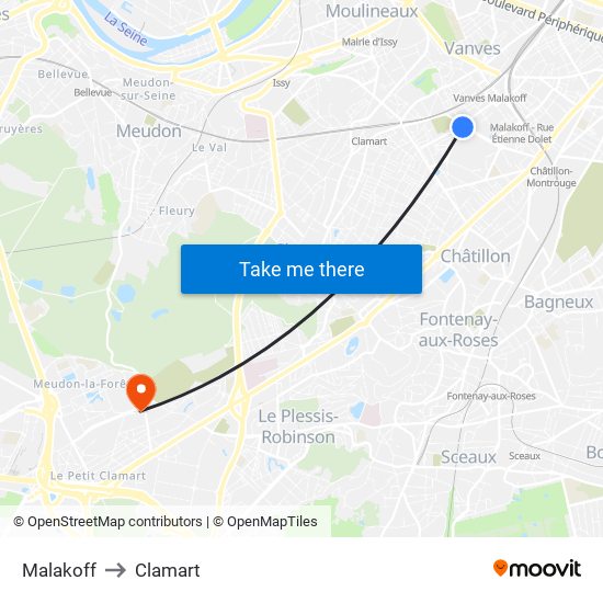 Malakoff to Clamart map