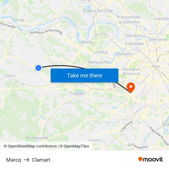 Marcq to Clamart map