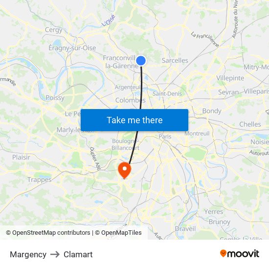 Margency to Clamart map