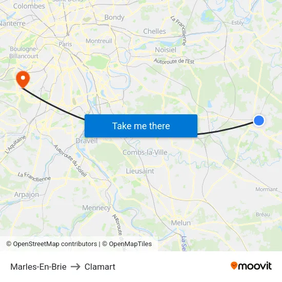 Marles-En-Brie to Clamart map