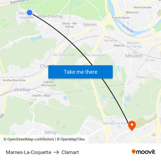 Marnes-La-Coquette to Clamart map