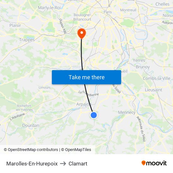 Marolles-En-Hurepoix to Clamart map