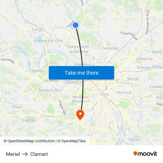 Meriel to Clamart map