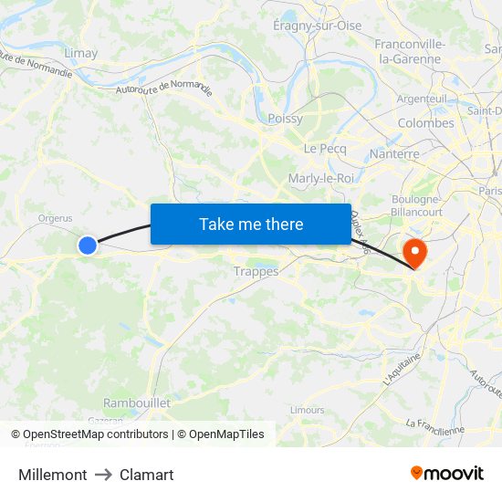 Millemont to Clamart map