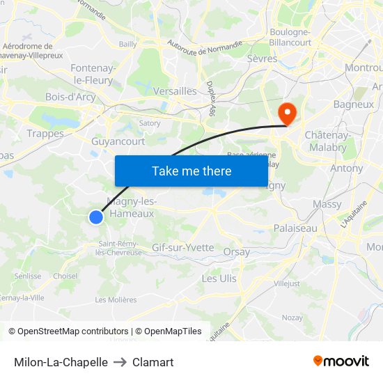 Milon-La-Chapelle to Clamart map