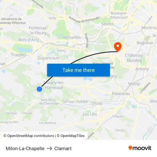 Milon-La-Chapelle to Clamart map