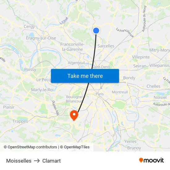 Moisselles to Clamart map