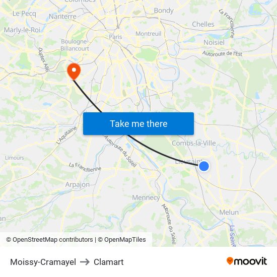 Moissy-Cramayel to Clamart map