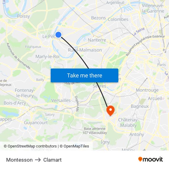 Montesson to Clamart map