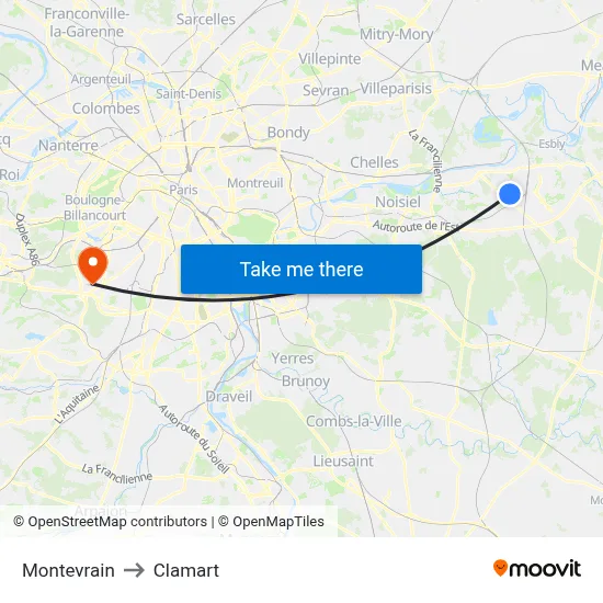 Montevrain to Clamart map