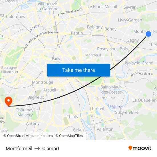 Montfermeil to Clamart map