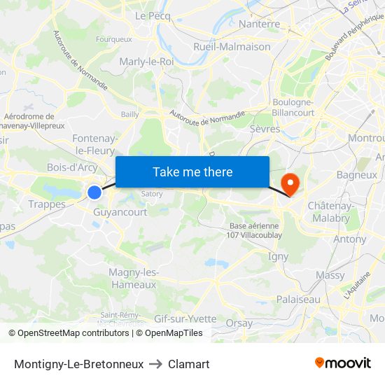 Montigny-Le-Bretonneux to Clamart map