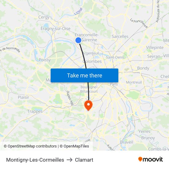 Montigny-Les-Cormeilles to Clamart map