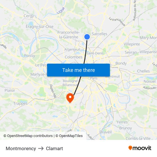 Montmorency to Clamart map