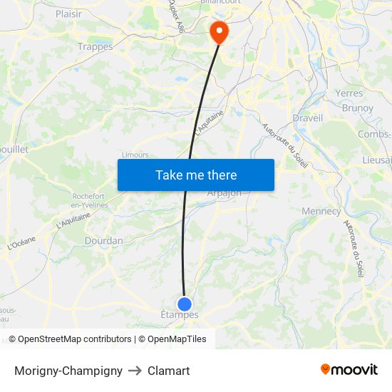 Morigny-Champigny to Clamart map