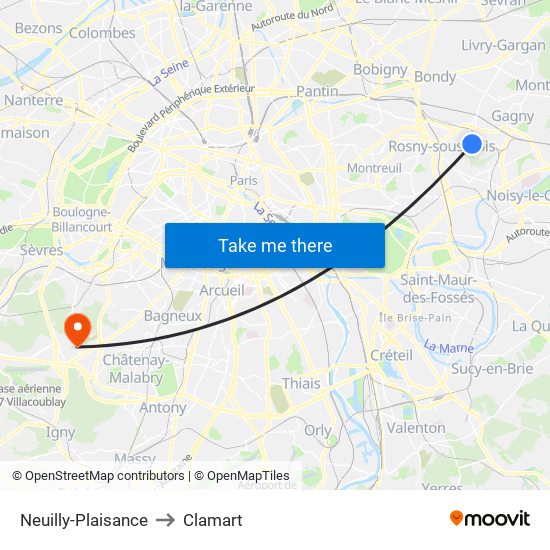 Neuilly-Plaisance to Clamart map