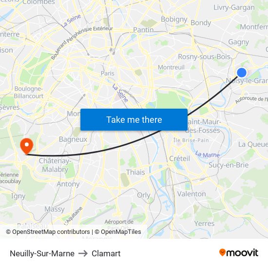 Neuilly-Sur-Marne to Clamart map