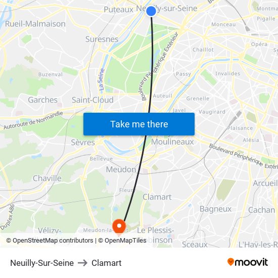 Neuilly-Sur-Seine to Clamart map