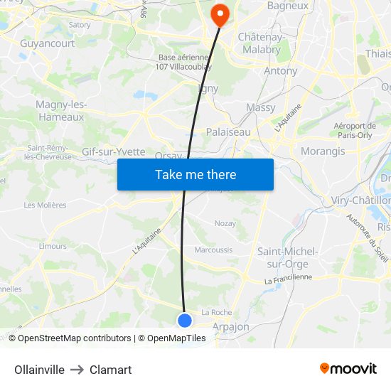 Ollainville to Clamart map