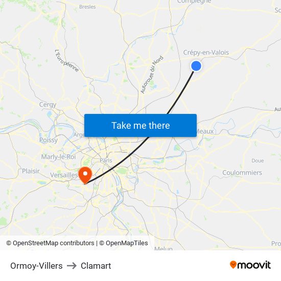 Ormoy-Villers to Clamart map