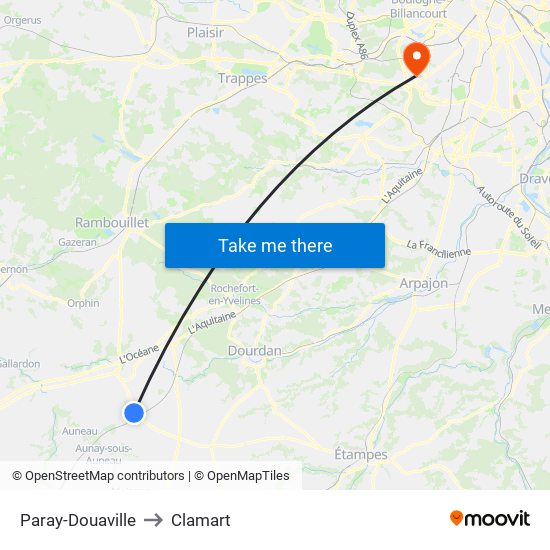 Paray-Douaville to Clamart map