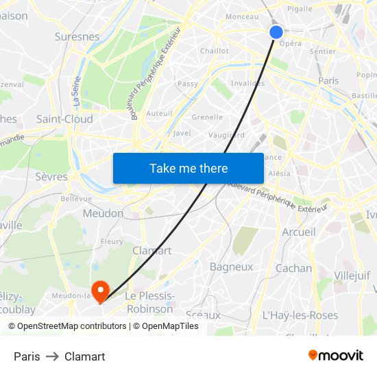 Paris to Clamart map